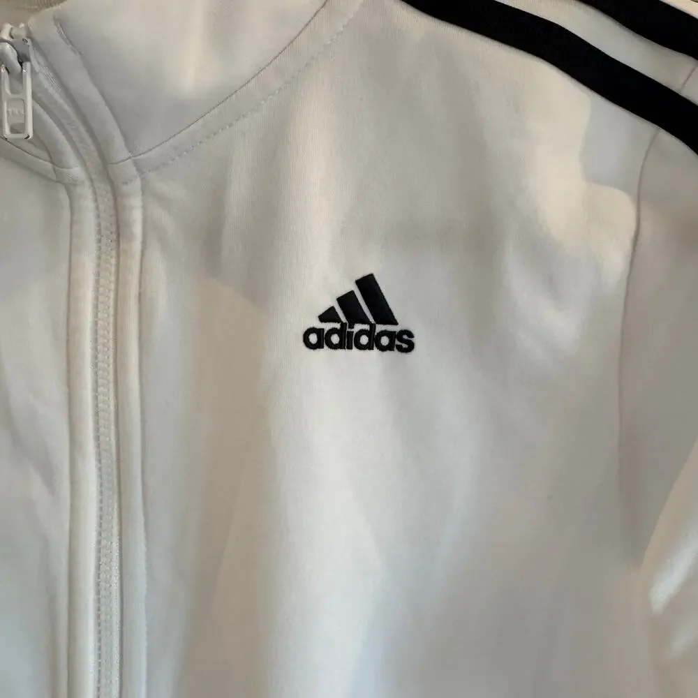 Adidas White Full Zip Track Jacket Black 3 Stripe XL 16 Athletic - Picture 3 of 6